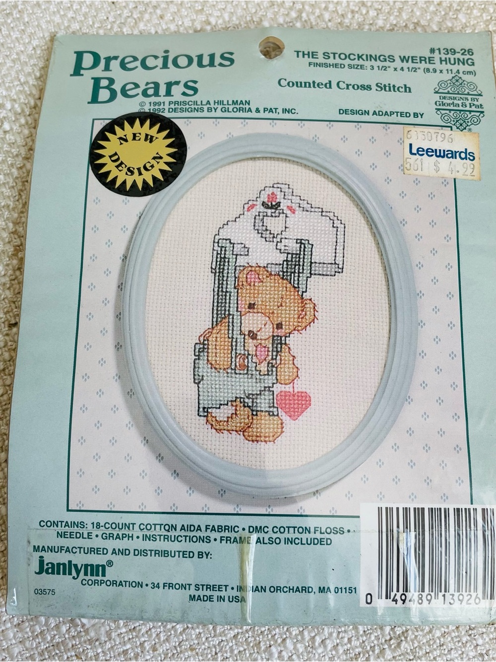 VTG Precious Bears Counted Frame Cross Stitch Kit Teddy Stockings Were Hung